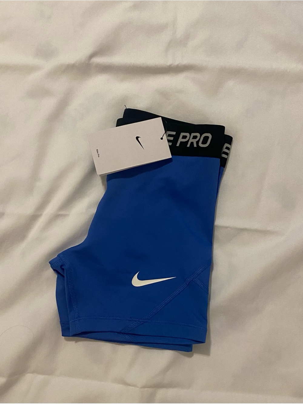 Nike Pro Royal Blue Bike Shorts with Black Waistband and White Swoosh